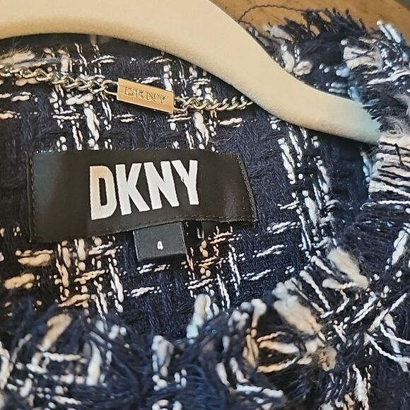 Navy and White Tweed Coat Size S DKNY NWT - Picture 2 of 11